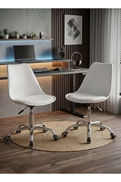 Taimi Set-2 Modern White Office Chair, Swivel Adjustable Height, Padded Seat,...