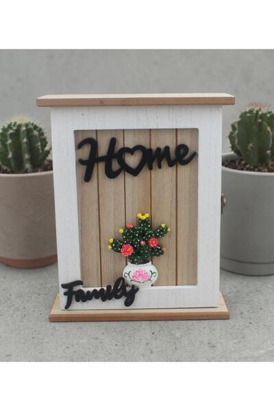 ELSELİFE Ahşap Ev Tasarımlı Home Sweet Home Anahtar Askısı Family Detaylı Duv...