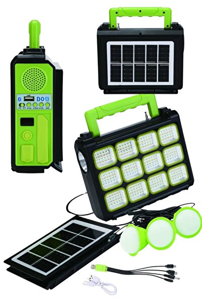 ozbience Şarjlı Solar Fener Radyo Bluetooth 3 Ampüllü Kamp Aydınlatması