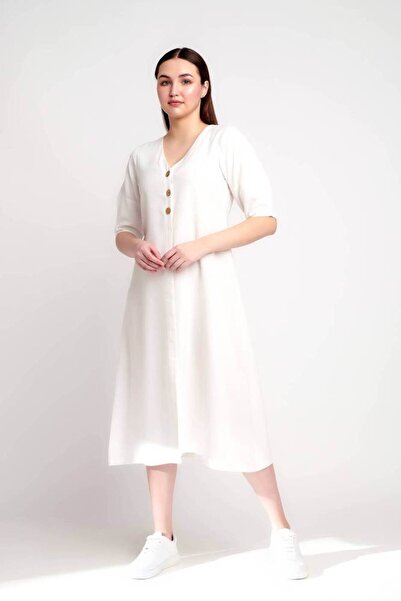 OEMS Frost Kissed White Linen Dress - XS