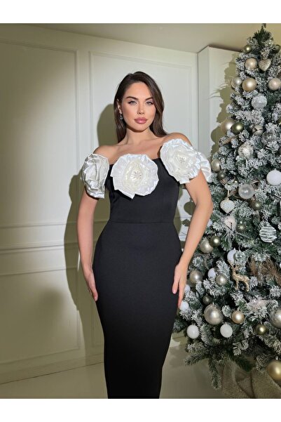 ADAMODA.RO Κομψό μακρύ φόρεμα με φλοράλ λεπτομέρειες