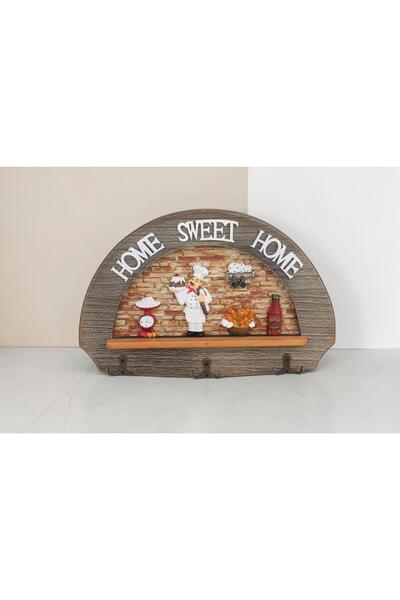 ELSELİFE Lüks Ahşap Home Sweet Home Anahtar Askısı 36 cm Dekoratif Duvar Anah...