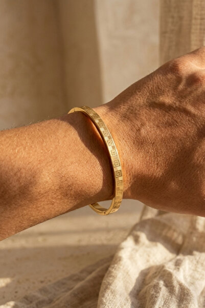 Rua Jewelry Çelik Thea Grek Desenli Kelepçe Bileklik Altın Renk | Kararmaz ,e...