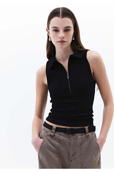 OXXO Polo Neck Tank Top - BLACK