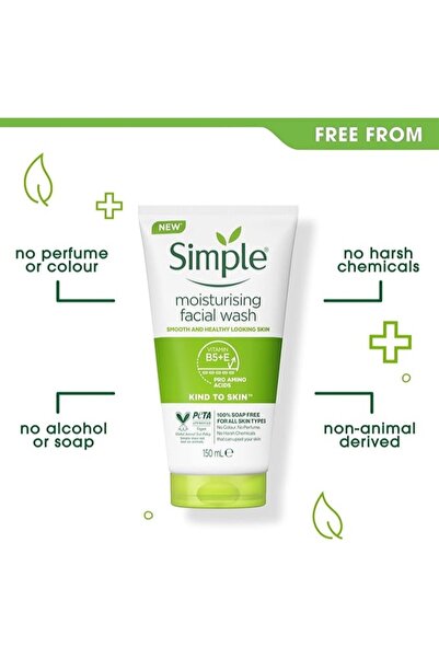 Simple Moisturising Face Wash 150ml - Hydrating Daily Facial Cleanser for Sensitive & Dry Skin