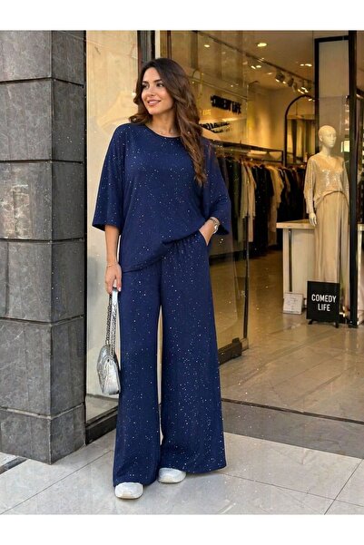 Trendline Γυναικείο ασημί σετ με μαλακά μανίκια νυχτερίδας και μαλακό κάτω μέρος