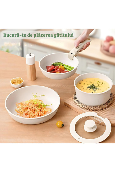 goldmann Set vase pentru gatit GM-1005, 1.9L/3.5L/3.9L, 5 piese, interior marmorat, maner detasabil