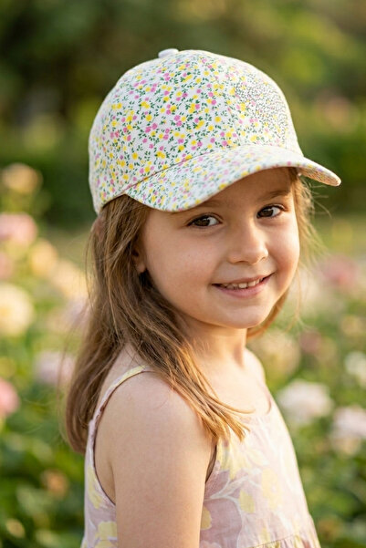 LAGRANZE Κοριτσίστικο καπέλο με λουλουδάτο σχέδιο, για 4-9 ετών, με πέτρινη λ...