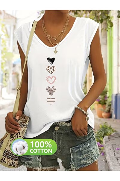 puolikuu Γυναικείο μπλουζάκι με άνετη εφαρμογή και λαιμόκοψη V, με μικτό εμπρ...