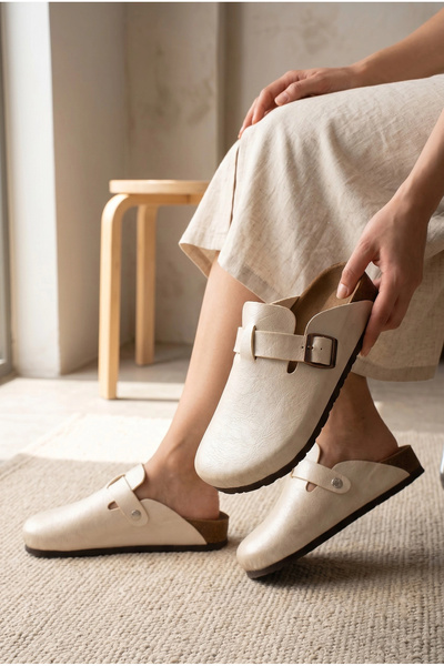 Sivarro Boston Slippers Comfortable Sole, City Style - Leather Cream