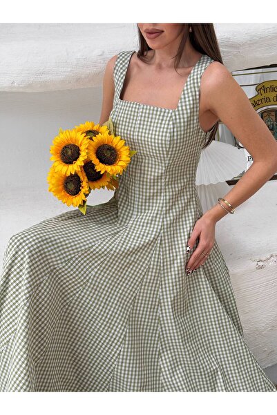 ZF BUTİK Καλοκαιρινό φόρεμα με τετράγωνο λαιμόκοψη και λουράκι σε μήκος midi