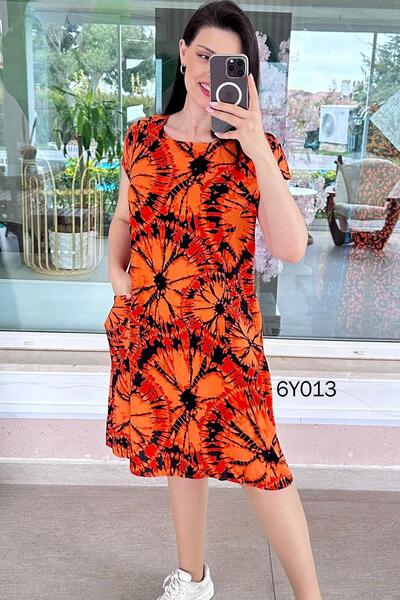 İnce Topuk Φόρεμα βισκόζης με μπροστινή τσέπη 6y013