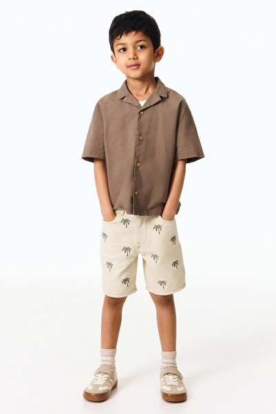 H&M İşlemeli Gabardin Şort