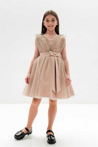 SUZIE Rochita Premium Primavera 6 - 13 ani, Bej cu Plasa - Design Semi-Fitted...