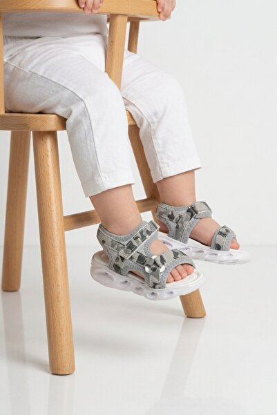 Cool Gri Cırtlı Işıklı Hafif Bebek Sandalet Sage B