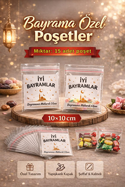 COLORPAK Bayram Özel Poşet Kendinden Yapışkanlı Şeffaf Torba – 10x10 cm - 15 ...