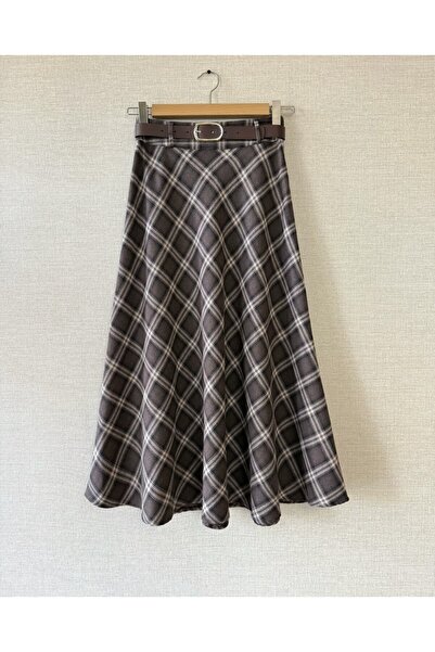 TATULA Belted Plaid Skirt