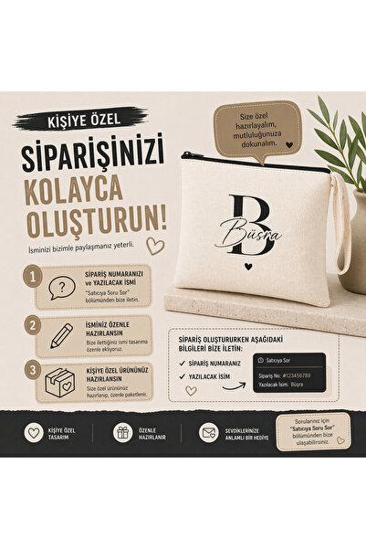 LITALY Kişiye Özel isim yazılı Makyaj çantası kanvas bez clutch kadın hediye