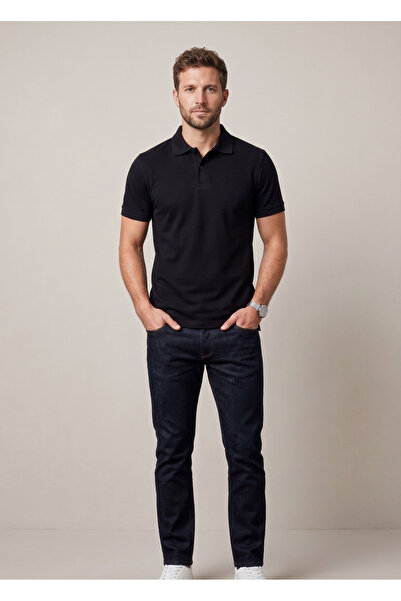 NACAR STORE Ανδρικό μαύρο μπλουζάκι με γιακά και κουμπιά