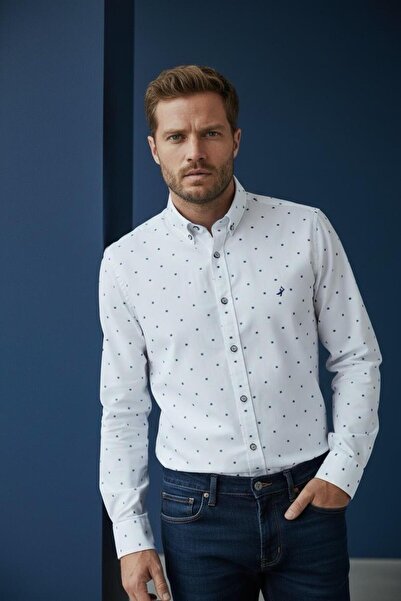 Sarar Πουκάμισο Interview Goias με κουμπωτό γιακά 100% Tencel με μικρά πουά σ...