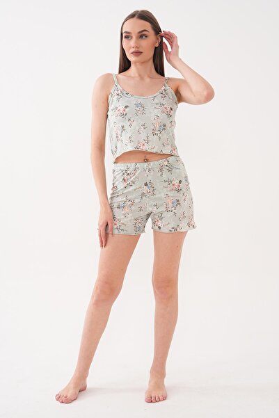 ŞİMAL Γυναικείο σετ σορτς με σχέδια και τιράντες 260227