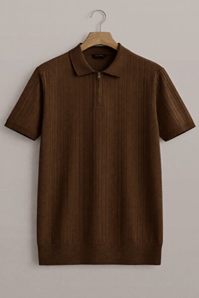 Vance Polo Collar Slim Fit Zipper Striped Old Money Knitted First Quality Sof...