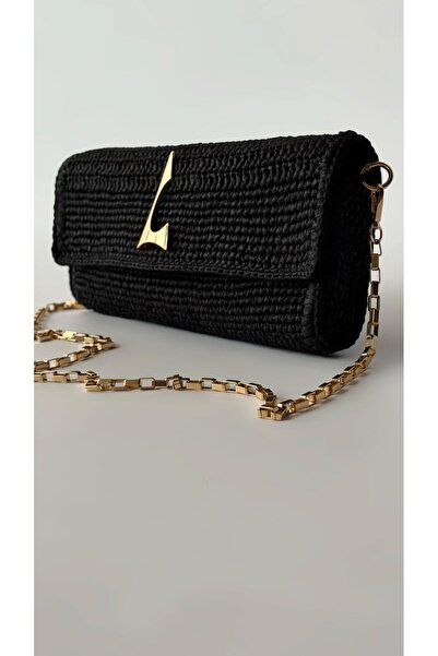 Naz Luxury Shoes حقيبة منسوجة يدويًا من القش باللون الأسود