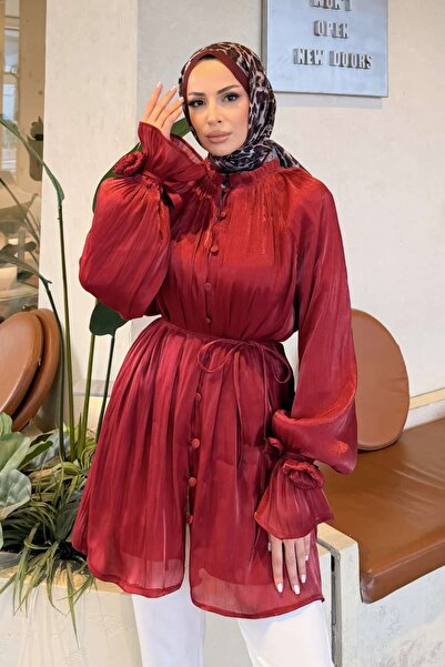 Asya Karen Kolları Gül Detaylı Organze Tunik