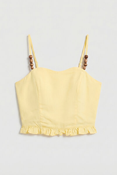 it's basic Women's Yellow S6-108 Crop Accessory Strap Polyviscon Blouse
