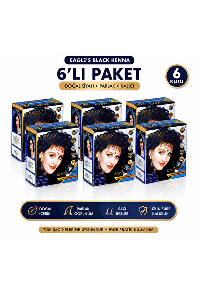 EAGLE'S Eagles Siyah Hint Kınası 6'lı Paket Orjinal BANDROLLÜ ÜRÜN Black Henn...