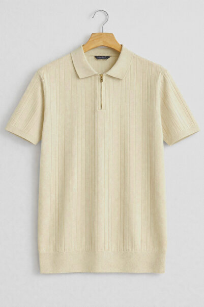 Vance Polo Collar Slim Fit Zipper Striped Old Money Knitted First Quality Sof...