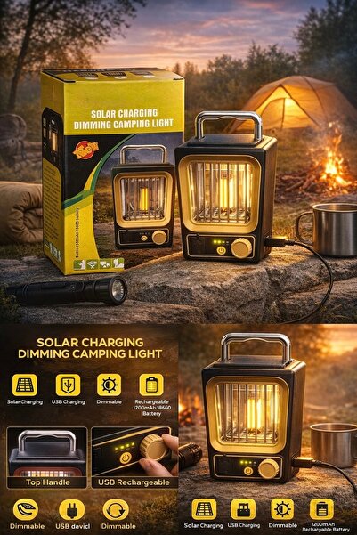 Genel Markalar Taşınabilir Solar Kamp Lambası, USB Şarjlı, Dimmer Ayarlı, LED...