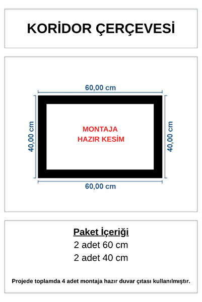 DİECOR Boyanabilir Dekoratif 2,5 cm Duvar Çıtası Koridor Çerçevesi Montaja Hazır (60x40)