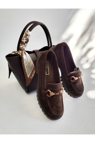 Of&Off Women's Genuine Leather Thick-Heeled Casual Shoes