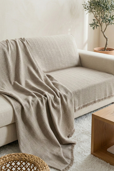 morlina home Pamuklu Çok Amaçlı Koltuk Örtüsü Yumuşak Dokulu Modern Çizgili 1...