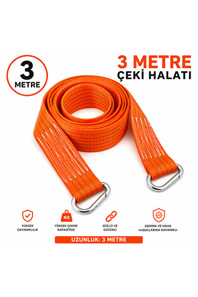 Mega Oto Market 3 Metre Ağır Hizmet Çeki Halatı Dayanıklı Turuncu Çekme Kayışı