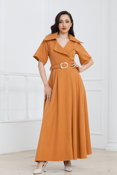 BEYBOS Rochie casual cu guler dublu și curea - KİREMİT