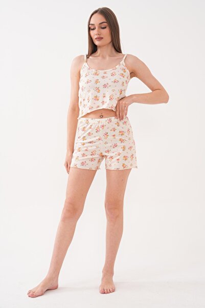 ŞİMAL Women's Patterned Strappy Shorts Set 260227 -
