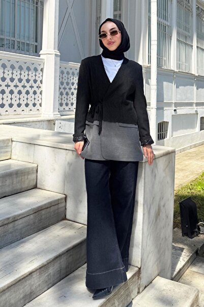 MELEK ARAZ Γυναικείο μπουφάν με διπλό γιακά - Μαύρο