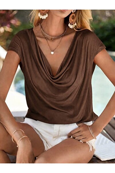 DRESSIFY WOMEN’S FASHION Γυναικεία κοντομάνικη μπλούζα από βισκόζη με γιακά D...