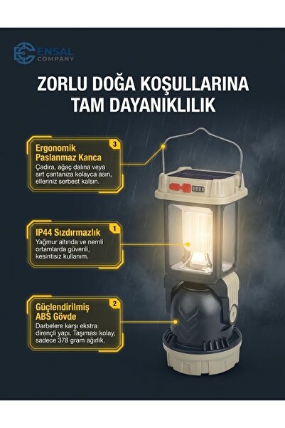 Nostaljik Solarlı Şarjlı Kamp Lambası, Ayarlanabilir Led Işık