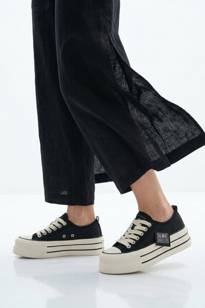 AYAKMOD Black Linen Lightweight Lace-Up Women's Casual Shoes 2011 g