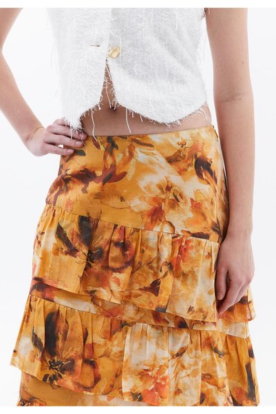 OXXO Ruffled Linen Skirt - FLORAL COMB