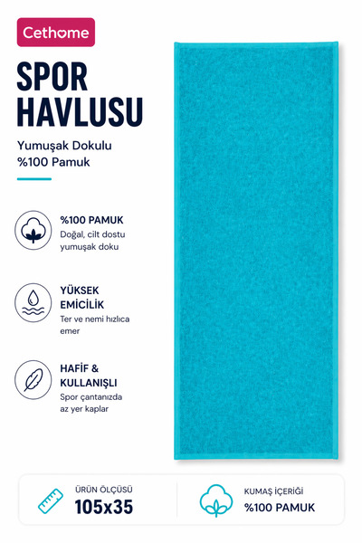 Weweus ÇetHome Turkuaz %100 Pamuk Spor Havlusu
