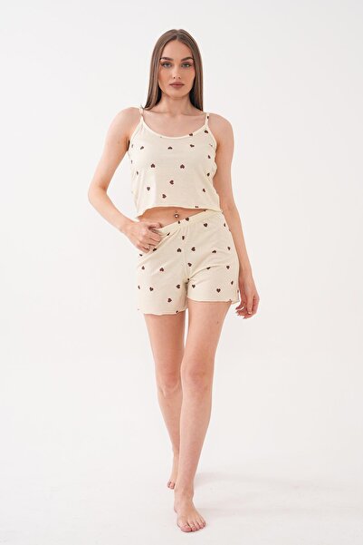 ŞİMAL Women's Patterned Strappy Shorts Set 260227 -