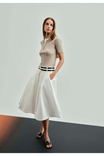 OXXO Belted Ultra High Waist Long Skirt - ICE MILK