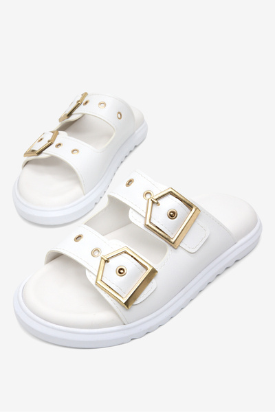 Tonny Black Γυναικείες λευκές άνετες παντόφλες με λεπτομέρεια αγκράφας με διπ...