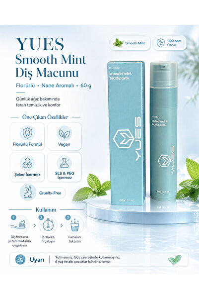 YUES Fluoride+ Smooth Mint Toothpaste Naneli Beyazlatıcı Diş Macunu Şeker İçe...