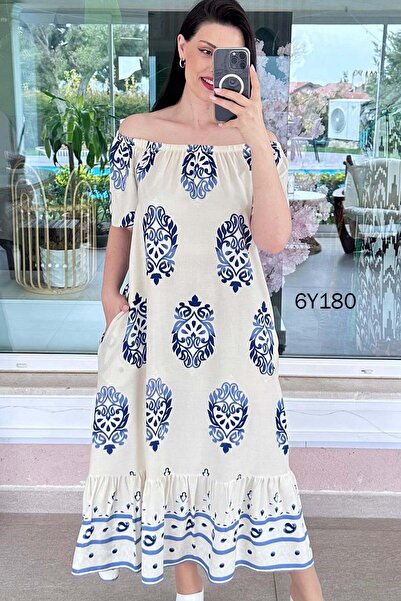 İnce Topuk Φόρεμα Μαντόνα Γιακάς Βισκόζης 6y180