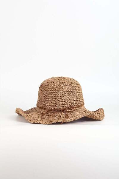 Haşema Καπέλο παραλίας με λεπτομέρεια από δαντέλα, σε χρώμα καμηλό, στρογγυλό...